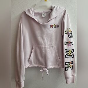 Pink victoria secret light pink cropped hoodie. Size M